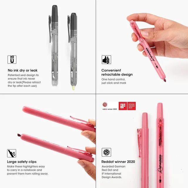 Alt view image 2 of 7 - Retractable Highlighters Chisel Tip: Assorted Colors 24ct Set Multi Color Ink Mild Vintage Neon Pastel Big Pack No Bleed & Smear for Highlighting Journaling Drawing Coloring Note-taking