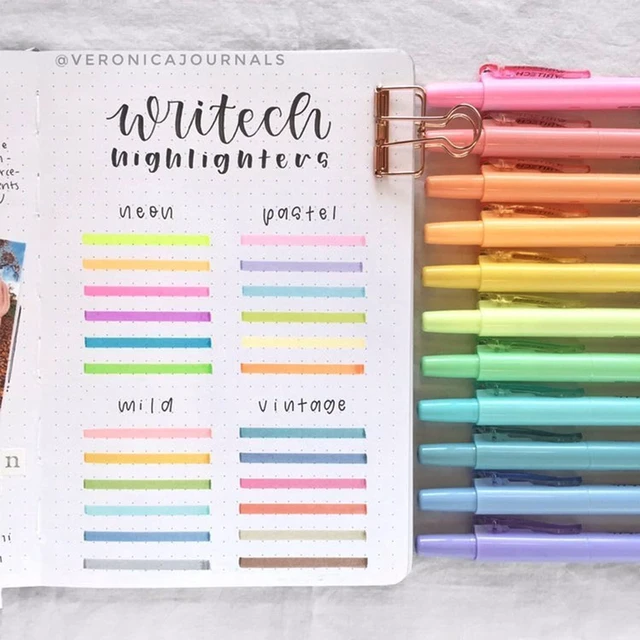 Alt view image 3 of 7 - Retractable Highlighters Chisel Tip: Assorted Colors 24ct Set Multi Color Ink Mild Vintage Neon Pastel Big Pack No Bleed & Smear for Highlighting Journaling Drawing Coloring Note-taking