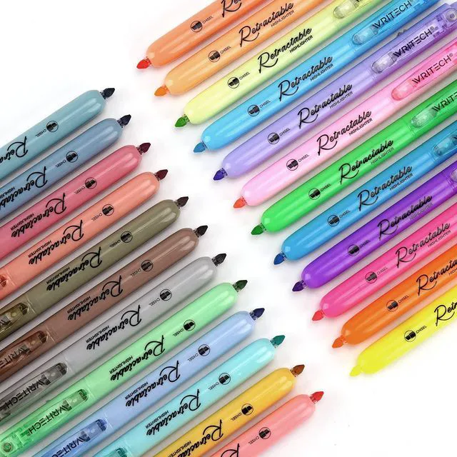 Alt view image 4 of 7 - Retractable Highlighters Chisel Tip: Assorted Colors 24ct Set Multi Color Ink Mild Vintage Neon Pastel Big Pack No Bleed & Smear for Highlighting Journaling Drawing Coloring Note-taking