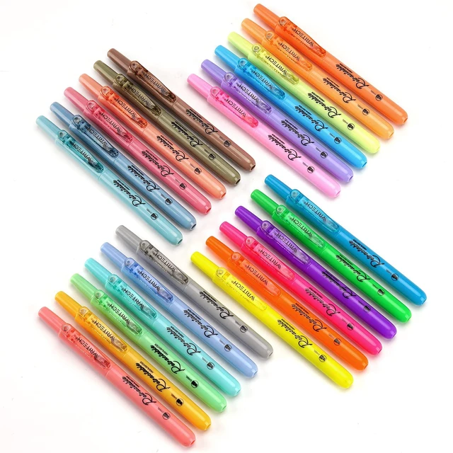 Alt view image 6 of 7 - Retractable Highlighters Chisel Tip: Assorted Colors 24ct Set Multi Color Ink Mild Vintage Neon Pastel Big Pack No Bleed & Smear for Highlighting Journaling Drawing Coloring Note-taking