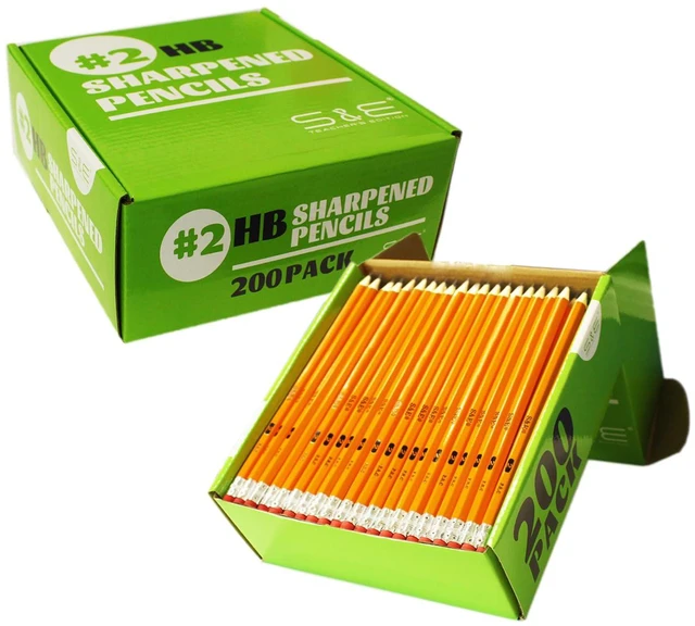 Main image of #2 Pencils, 200 Pack Pre-sharpened, HB Lead Bulk Box, With Erasers, Ideal for Standardized Tests, Classroom & Home, No. 2 Pencil Back to School