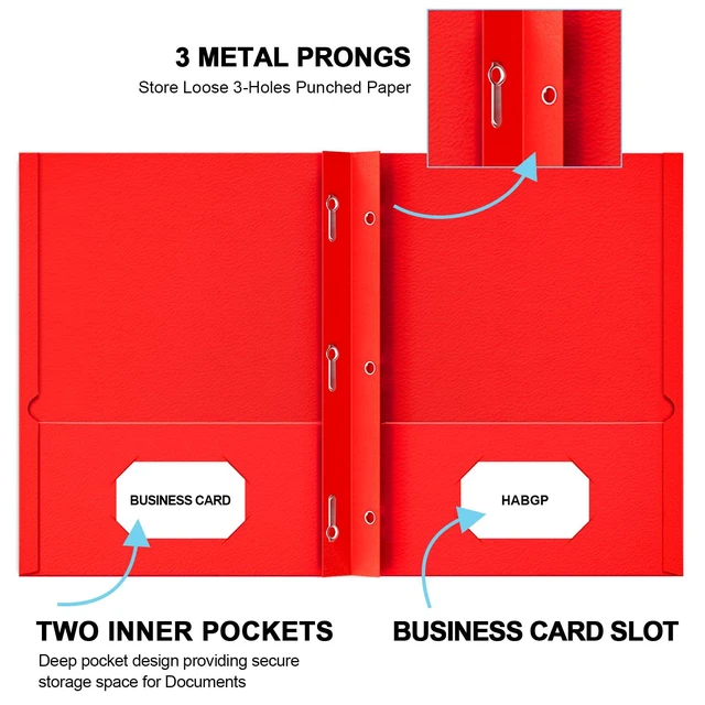 Alt view image 2 of 7 - 2 Pocket Folders with Prongs, 20 Pack Paper Folders with Pockets & 3 Prongs Assorted 5 Colors, Fit Letter Size Paper, for Organizing Files in School, Office, Business