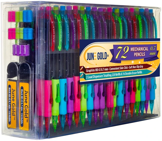Main image of 72 Mechanical Pencils, 0.7 mm HB #2, 220 Lead & 16 Eraser Refills 2 Lead Dispensers, Break Resistant Graphite, Convenient Side Click, Soft Non-Slip Grip