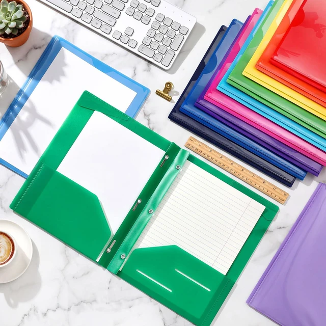 Alt view image 5 of 7 - 72 Plastic Folders with 3 Prongs Bulk, Mix Colors Heavy Duty Folders with Clear Front Pockets and Card Slots Folder with Fasteners Fit Letter-size Paper for Work School Office