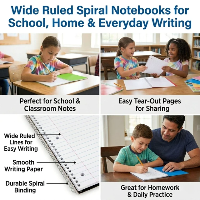 Alt view image 2 of 7 - Bulk Notebooks (50 Pack), One Subject Notebooks Wide Ruled, 140 Pages (70 Sheets),Spiral Bulk Notebooks for Kids, School Supplies, Journaling, Note Taking, Students, and Work