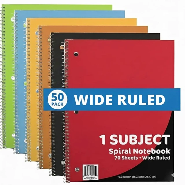 Alt view image 3 of 7 - Bulk Notebooks (50 Pack), One Subject Notebooks Wide Ruled, 140 Pages (70 Sheets),Spiral Bulk Notebooks for Kids, School Supplies, Journaling, Note Taking, Students, and Work