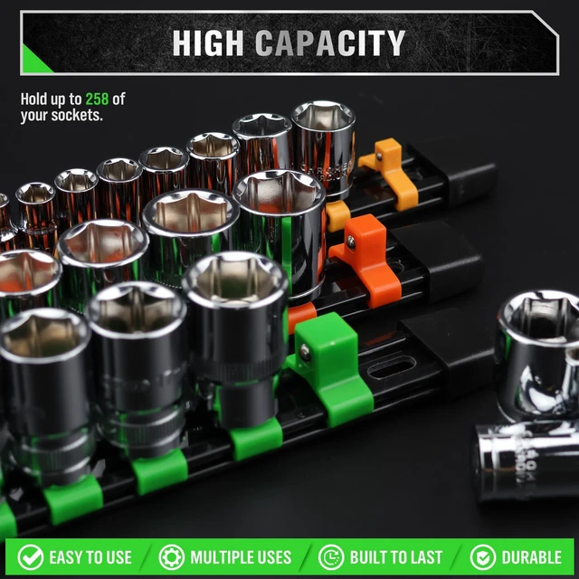 Alt view image 4 of 7 - Socket Organizer Set 18-Piece, 1/4-Inch x 96 Clips, 3/8-Inch x 90 Clips, 1/2-Inch x 72 Clips, Socket Organizer for Tool Box Drawer, Drive Socket Trays, Socket Holder Clip Rail