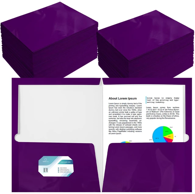 Main image of 200 Pack Glossy 2 Pocket Folders Bulk, Letter Size,Purple Back to School Ready: Laminated Paper Holds up to 50 Sheets Each for Classroom Handouts, Presentations and Office Documents