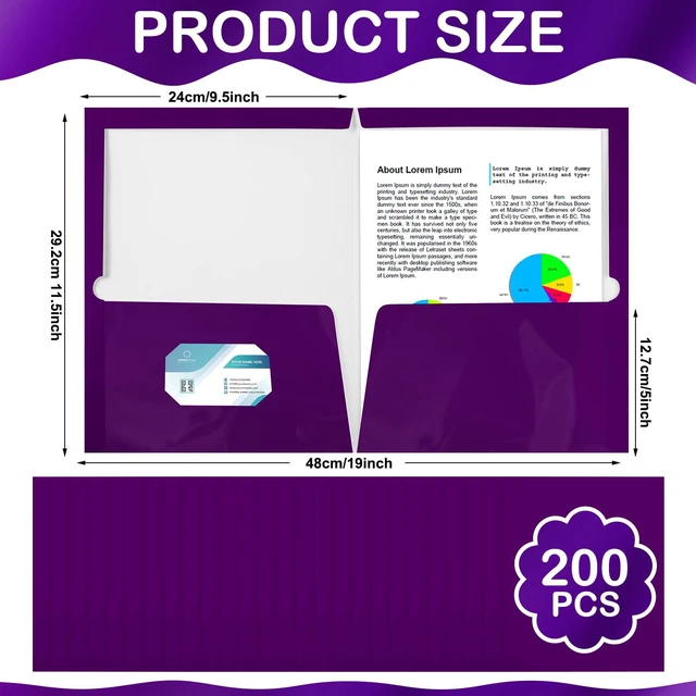 Alt view image 2 of 5 - 200 Pack Glossy 2 Pocket Folders Bulk, Letter Size,Purple Back to School Ready: Laminated Paper Holds up to 50 Sheets Each for Classroom Handouts, Presentations and Office Documents