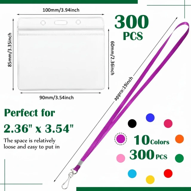 Alt view image 2 of 6 - 300 Sets Name Tag Lanyards Bulk, Plastic Badge Holders, Multicolor Clear Plastic Horizontal Lanyard,Cruise Necklace,with ID Badge Holder,for Business School Events Conferences