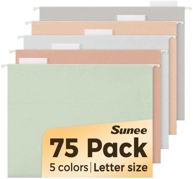 Main image of Hanging File Folders, Pastel Colors - 75 Pack, Colored File Folders Letter Size with 1/5-Cut Tabs, Ideal for Organizing Home and Office Documents