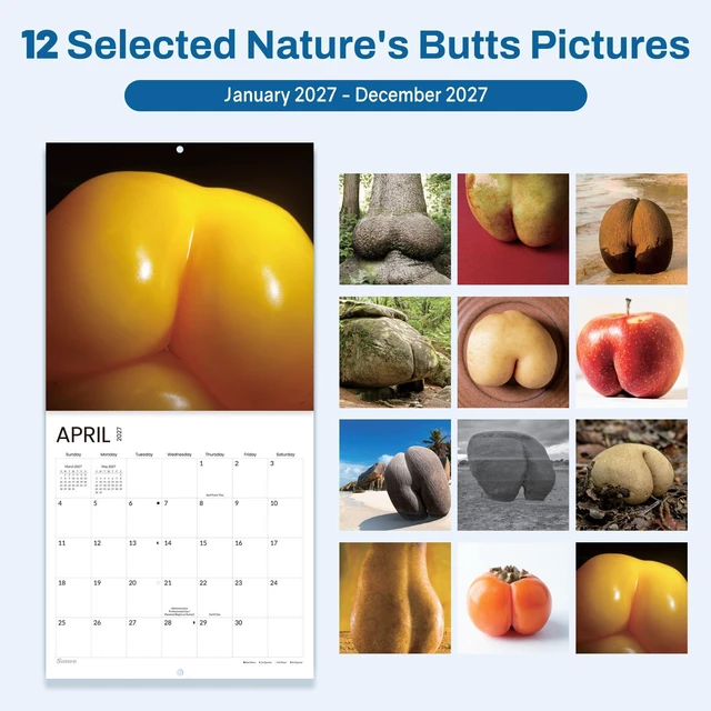 Alt view image 5 of 7 - Funny White Elephant Gag Gift Calendar, Funny Calendar 2027 for Wall 12x12 Inches with 12 Months from January 2027 to December 2027, Thick Glossy Paper, 12" x 24" (Open), Natures Butts
