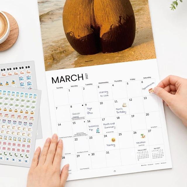 Alt view image 3 of 7 - Funny White Elephant Gag Gift Calendar, Funny Calendar 2027 for Wall 12x12 Inches with 12 Months from January 2027 to December 2027, Thick Glossy Paper, 12" x 24" (Open), Natures Butts