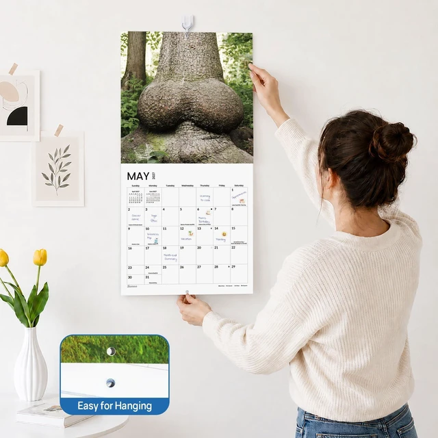 Alt view image 4 of 7 - Funny White Elephant Gag Gift Calendar, Funny Calendar 2027 for Wall 12x12 Inches with 12 Months from January 2027 to December 2027, Thick Glossy Paper, 12" x 24" (Open), Natures Butts