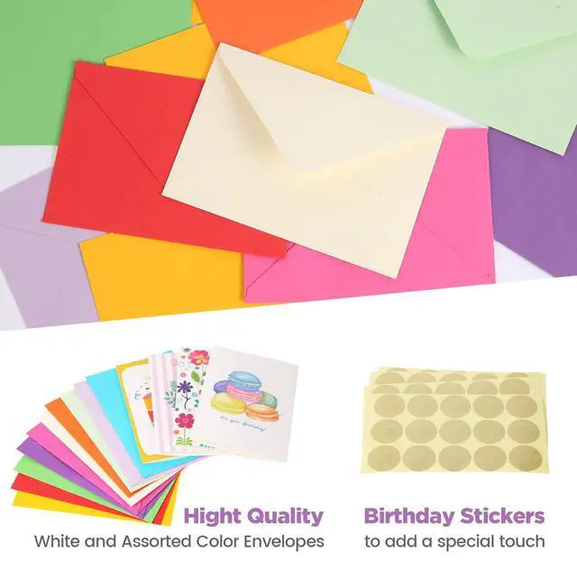 Alt view image 6 of 7 - 100 Unique Birthday Cards with Envelopes - Assorted Happy Birthday Cards, 4 x 6 inches, Envelopes & Stickers in Bulk Boxed Set