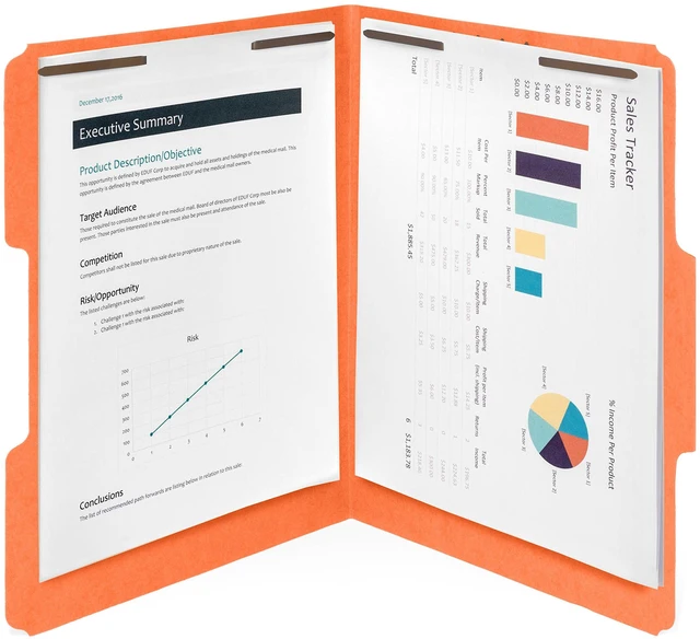 Alt view image 2 of 6 - 50 Orange Fastener File Folders, Letter, 2 Prong Durable 11pt Orange Paper, Letter Size, 1/3 Cut Reinforced Tabs, Bonded 2 Prong Fasteners, Medical and Office Files