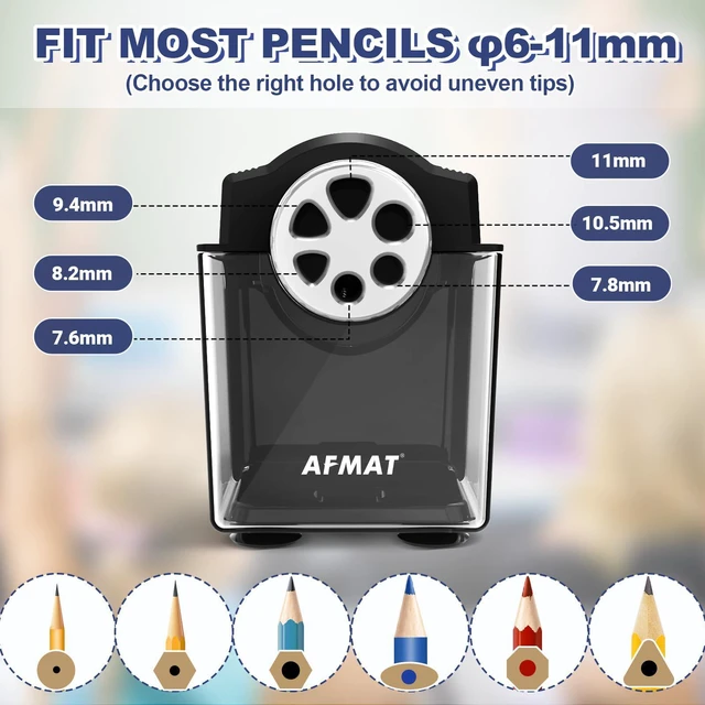 Alt view image 2 of 6 - Electric Pencil Sharpener Heavy Duty, 6-Hole Classroom Pencil Sharpener for 6-11mm Pencils, Auto Stop Pencil Sharpeners Plug in, 10,000+ Sharpenings, Save Colored Pencils, PSX4