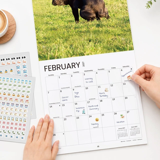 Alt view image 3 of 7 - Funny White Elephant Gag Gift Calendar, Pooping Pooches Calendar 2027 for Wall 12x12 Inches with 12 Months from January 2027 to December 2027, Thick Glossy Paper, 12" x 24" (Open), Funny Dog