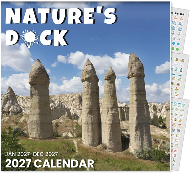 Main image of Funny Calendar 2027 for White Elephant Gift, Large Wall calendar 12x12 Inches with 12 Months from January 2027 to December 2027, Thick Glossy Paper, 12" x 24" (Open)