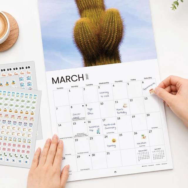 Alt view image 3 of 7 - Funny Calendar 2027 for White Elephant Gift, Large Wall calendar 12x12 Inches with 12 Months from January 2027 to December 2027, Thick Glossy Paper, 12" x 24" (Open)