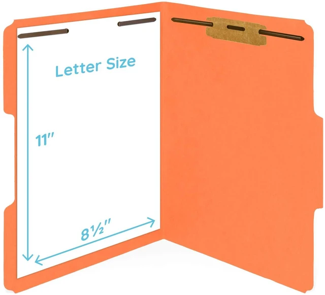 Alt view image 6 of 6 - 50 Orange Fastener File Folders, Letter, 2 Prong Durable 11pt Orange Paper, Letter Size, 1/3 Cut Reinforced Tabs, Bonded 2 Prong Fasteners, Medical and Office Files