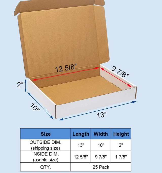 Alt view image 2 of 5 - 13x10x2 Inches Shipping Boxes 25 Pack Corrugated Cardboard White Box 3 Layers, Medium White Literature Mailer Packaging Supplies, Mailing Boxes for Small Business