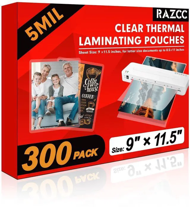 Main image of Laminating Sheets, 300 Pack Clear Thermal Laminating Plastic Paper Laminator Sheets, 9 x 11.5-Inch, 5mil, Ideal Office or School Supplies