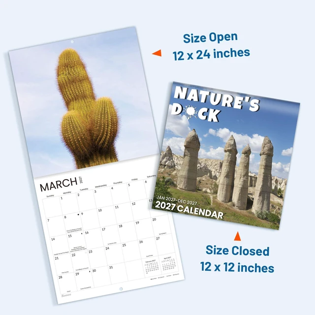 Alt view image 6 of 7 - Funny Calendar 2027 for White Elephant Gift, Large Wall calendar 12x12 Inches with 12 Months from January 2027 to December 2027, Thick Glossy Paper, 12" x 24" (Open)