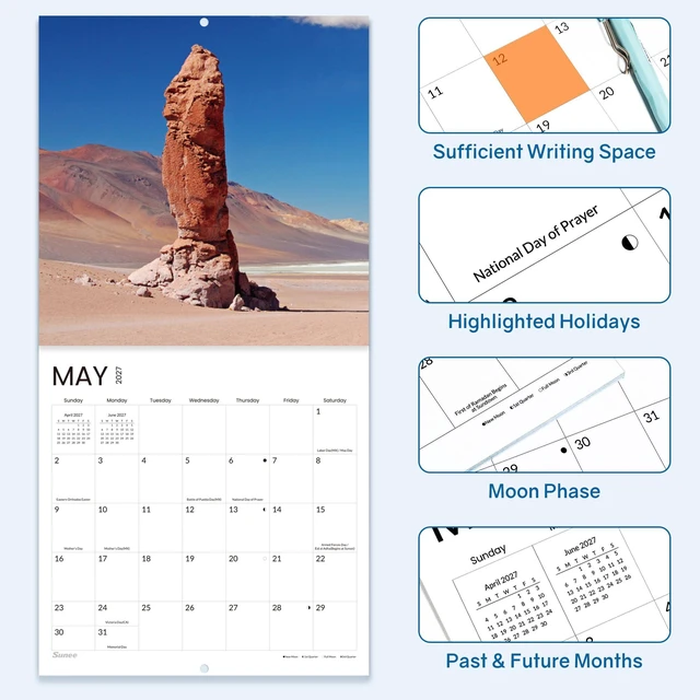 Alt view image 7 of 7 - Funny Calendar 2027 for White Elephant Gift, Large Wall calendar 12x12 Inches with 12 Months from January 2027 to December 2027, Thick Glossy Paper, 12" x 24" (Open)