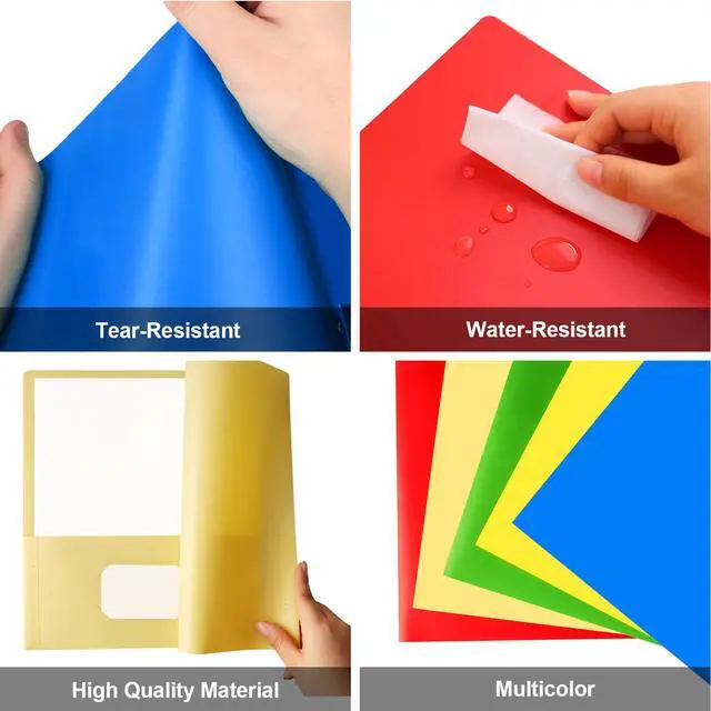 Alt view image 5 of 7 - 100 Folders with Pockets, 5 Color Heavy Duty Plastic Two Pocket Folder with Business Card Holder for Office High School Business Resume
