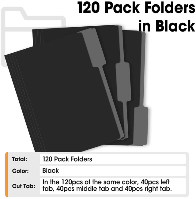 Alt view image 5 of 6 - 120 Pack File Folders 8.5 x 11 Inch, 1/3 Cut Tab Black File Folders Letter Size, School Business Office Filing Folder for Document, Black