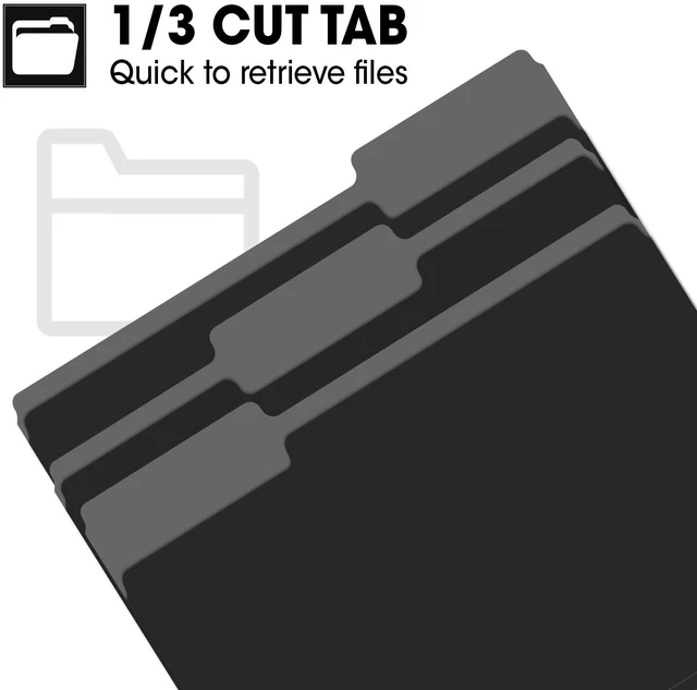 Alt view image 4 of 6 - 120 Pack File Folders 8.5 x 11 Inch, 1/3 Cut Tab Black File Folders Letter Size, School Business Office Filing Folder for Document, Black
