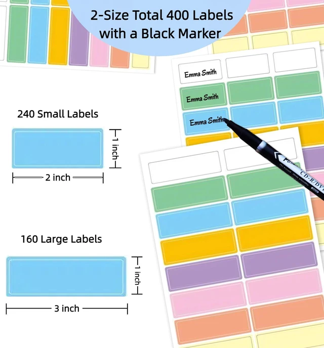 Alt view image 2 of 6 - Assorted Colors Waterproof Removable Labels with Pen Adhesive Name Tag 400PCS Name Label Stickers for Baby Daycare,Kids School Supplies,Home Office File Container Organization