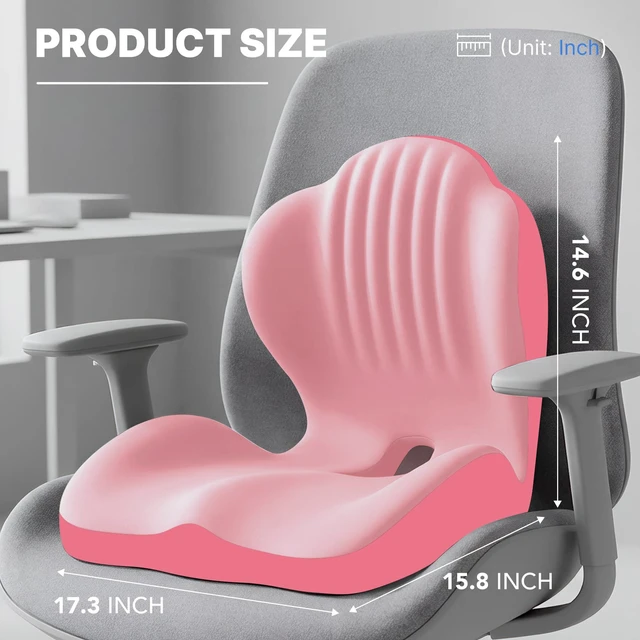 Alt view image 2 of 7 - Ergonomic Seat Cushion with L-Shaped Design for Office Chair (Pink) Memory Foam Orthopedic Cushion with Coccyx Hollow, Lumbar Support & Tailbone Pain Relief for Car, Truck, Gaming Chair