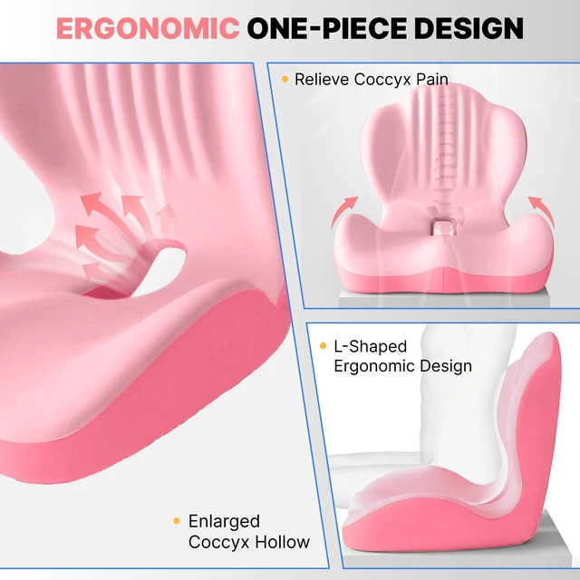 Alt view image 4 of 7 - Ergonomic Seat Cushion with L-Shaped Design for Office Chair (Pink) Memory Foam Orthopedic Cushion with Coccyx Hollow, Lumbar Support & Tailbone Pain Relief for Car, Truck, Gaming Chair