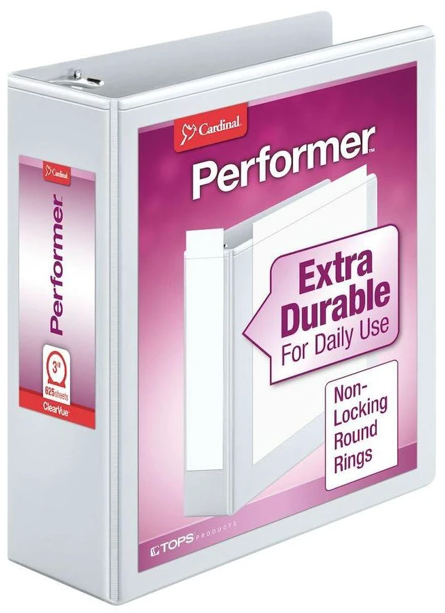 Main image of 3 Ring Binder, 3 Inch Performer ClearVue Binder, Round Rings, 625-Sheet Capacity, Customizable ClearVue Covers, PVC-Free, White (67524)