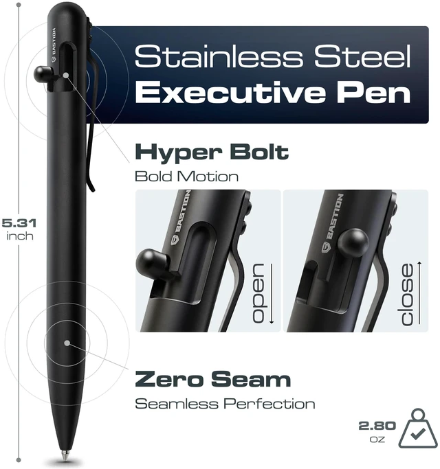 Alt view image 2 of 6 - Bolt Action Pen, Stainless Steel Black, Premium Metal Writing Pen