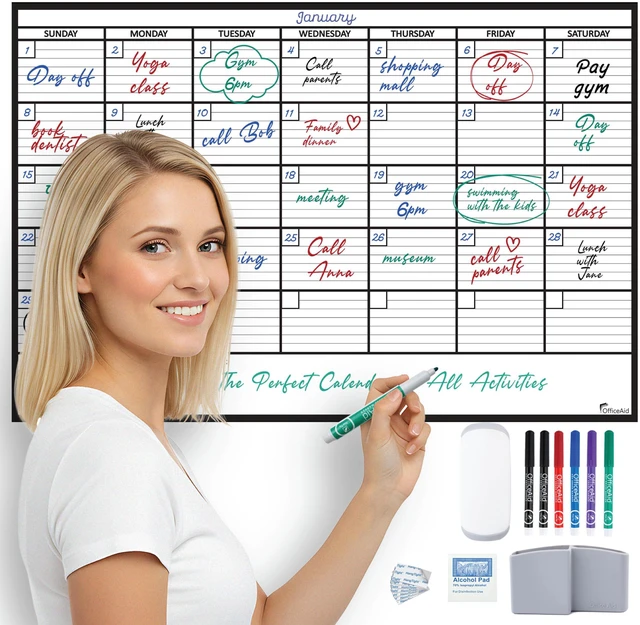 Main image of Large Dry Erase Calendar for Wall 24x36, Giant Family Office Big Reusable, Monthly Planner Erasable Month, Rolled Whiteboard White Board, 36x24 Calendar Dry Erase for Undated Wall Large Classroom