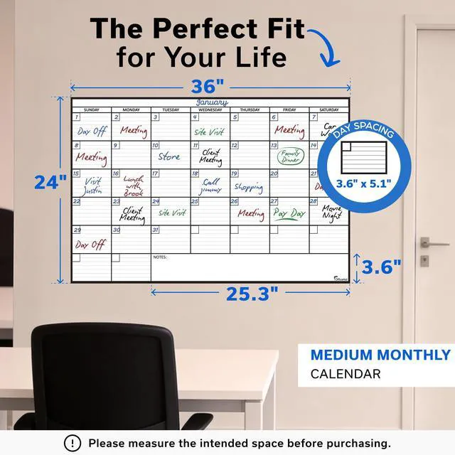Alt view image 2 of 7 - Large Dry Erase Calendar for Wall 24x36, Giant Family Office Big Reusable, Monthly Planner Erasable Month, Rolled Whiteboard White Board, 36x24 Calendar Dry Erase for Undated Wall Large Classroom