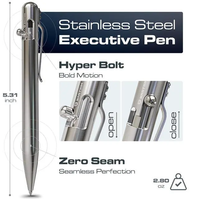 Alt view image 2 of 7 - Bolt Action Pen, Stainless Steel Silver, HyperBolt & ZeroSeam EDC Pen, Refillable Metal Writing Pen, Premium Graduation Gift, Executive Pocket Pen
