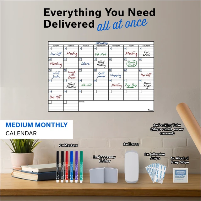 Alt view image 4 of 7 - Large Dry Erase Calendar for Wall 24x36, Giant Family Office Big Reusable, Monthly Planner Erasable Month, Rolled Whiteboard White Board, 36x24 Calendar Dry Erase for Undated Wall Large Classroom