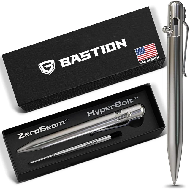 Main image of Bolt Action Pen, Stainless Steel Silver, HyperBolt & ZeroSeam EDC Pen, Refillable Metal Writing Pen, Premium Graduation Gift, Executive Pocket Pen