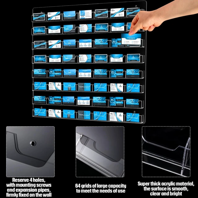 Alt view image 4 of 7 - Acrylic Business Card Holder Wall Mount Office, 56 Pockets Clear Sticker Display Rack, Multiple Card Holder, Acrylic Organizing Display Stand, Pre Drilled for Easy Install, Reception