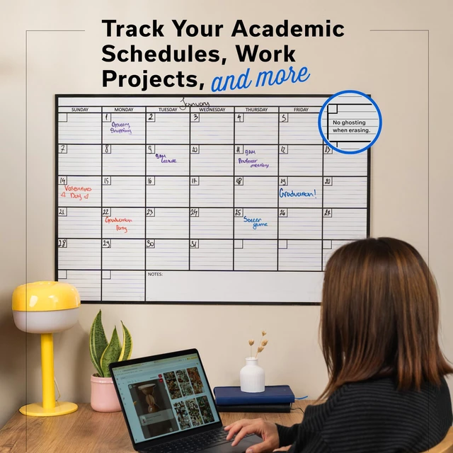 Alt view image 7 of 7 - Large Dry Erase Calendar for Wall 24x36, Giant Family Office Big Reusable, Monthly Planner Erasable Month, Rolled Whiteboard White Board, 36x24 Calendar Dry Erase for Undated Wall Large Classroom