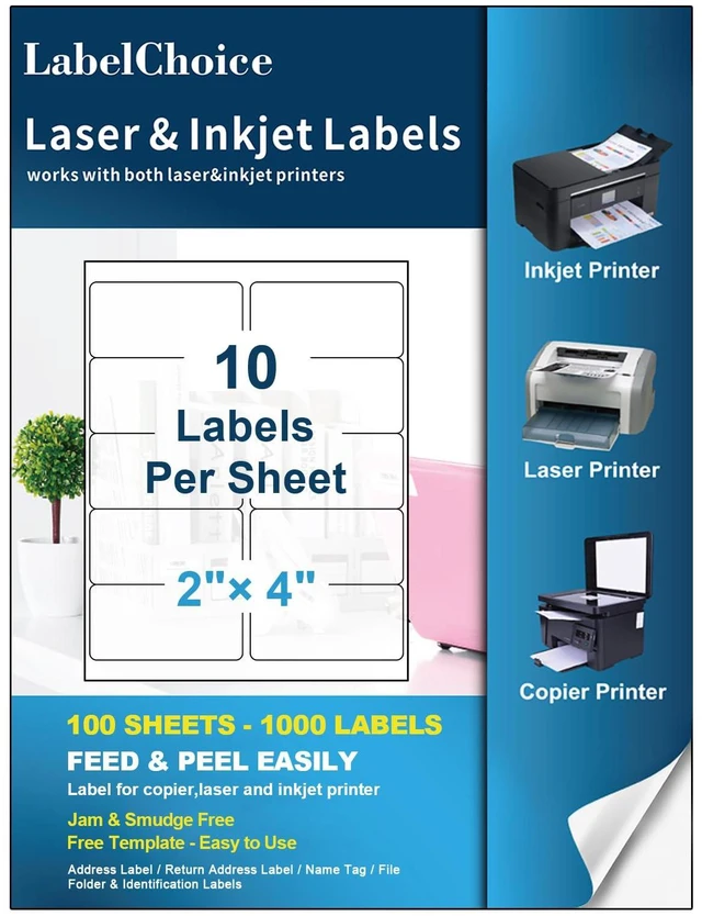 Main image of 100 Sheets 1000 Pcs 2x4 10 Up Shipping Address Labels Compatible with Laser and Inkjet Printers, 2x4 10 Per Page Strong Adhesive Internet Mailing Shipping Labels