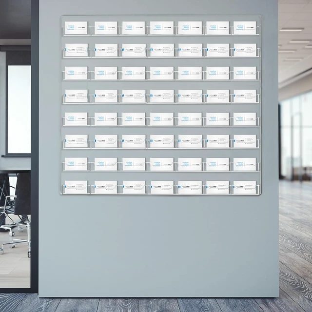 Alt view image 7 of 7 - Acrylic Business Card Holder Wall Mount Office, 56 Pockets Clear Sticker Display Rack, Multiple Card Holder, Acrylic Organizing Display Stand, Pre Drilled for Easy Install, Reception