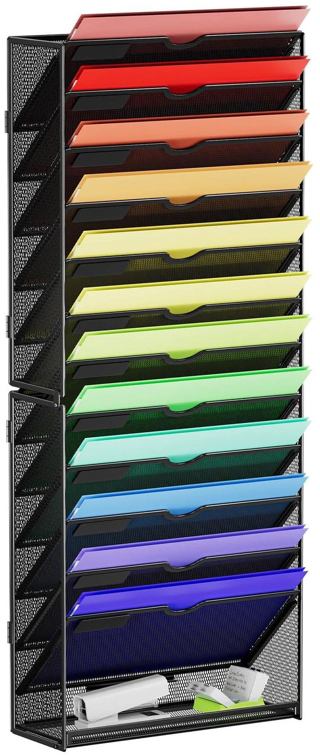 Main image of Wall File Holder 13-Tier Hanging Wall File Organizer, for Papers, Files Clipboard & Magazine Organizer, Wall Mount File Holder Great for Office Home (Black)