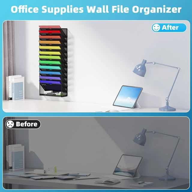 Alt view image 6 of 7 - Wall File Holder 13-Tier Hanging Wall File Organizer, for Papers, Files Clipboard & Magazine Organizer, Wall Mount File Holder Great for Office Home (Black)