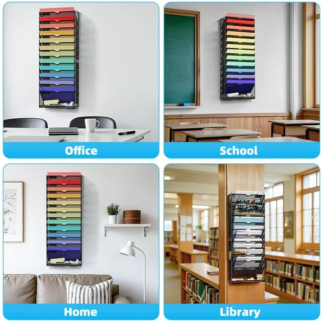 Alt view image 7 of 7 - Wall File Holder 13-Tier Hanging Wall File Organizer, for Papers, Files Clipboard & Magazine Organizer, Wall Mount File Holder Great for Office Home (Black)