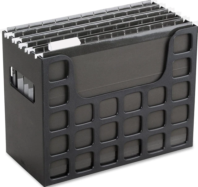 Main image of Portable Desktop File, Document Holder for Home and Office, Plastic Organizer Box, Side Handles, Hanging File Folders, Tabs & Inserts, Letter Size, 9-1/2 x 12-3/16 x 6 Inches, Black (23013)